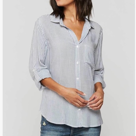 Velvet Heart Tops - Yellow and White Striped Button up Blouse